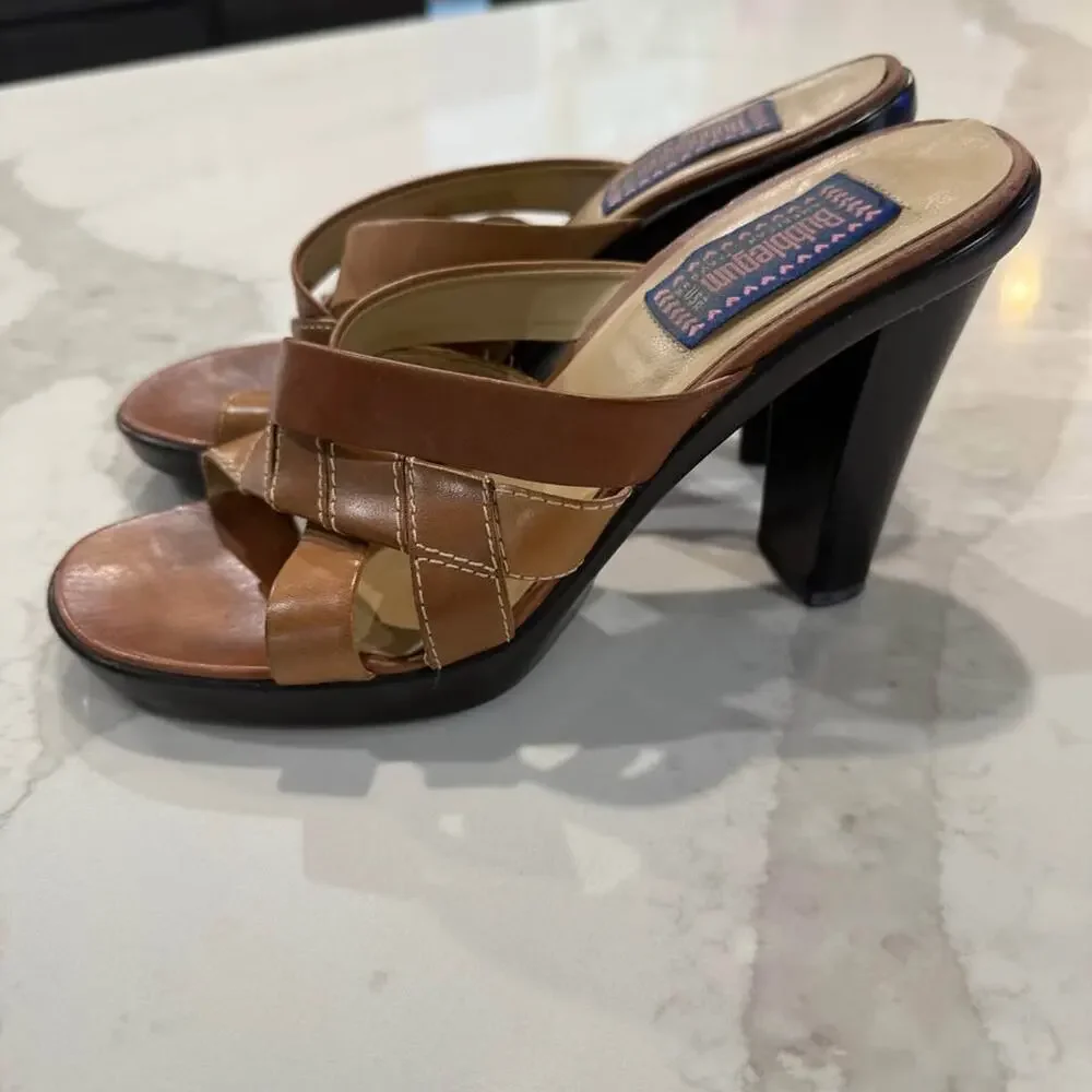 Vintage y2k 90’s Bubblegum Leather Platform Heeled Strappy Sandals Womens 8.5 - Picture 1 of 8